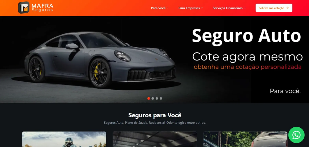 Screenshot do site Mafra Seguros - Presença digital profissional