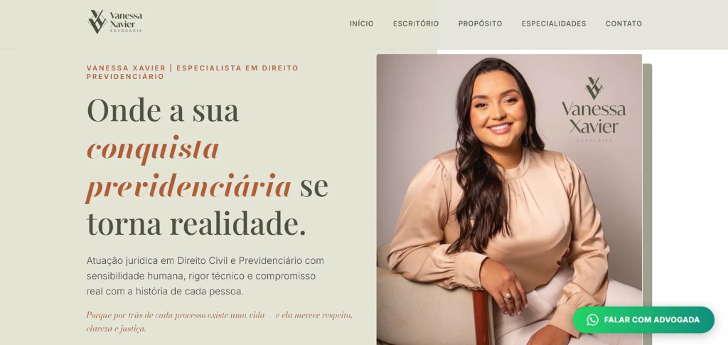 Screenshot do site Vanessa Xavier Advocacia - Advocacia com autoridade digital