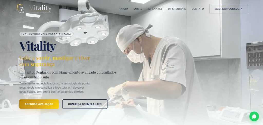 Screenshot do site Vitality Clínica Odontológica - Odontologia de alta performance